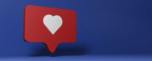Símbolo de notificação de like do Instagram em 3D sobre um fundo azul