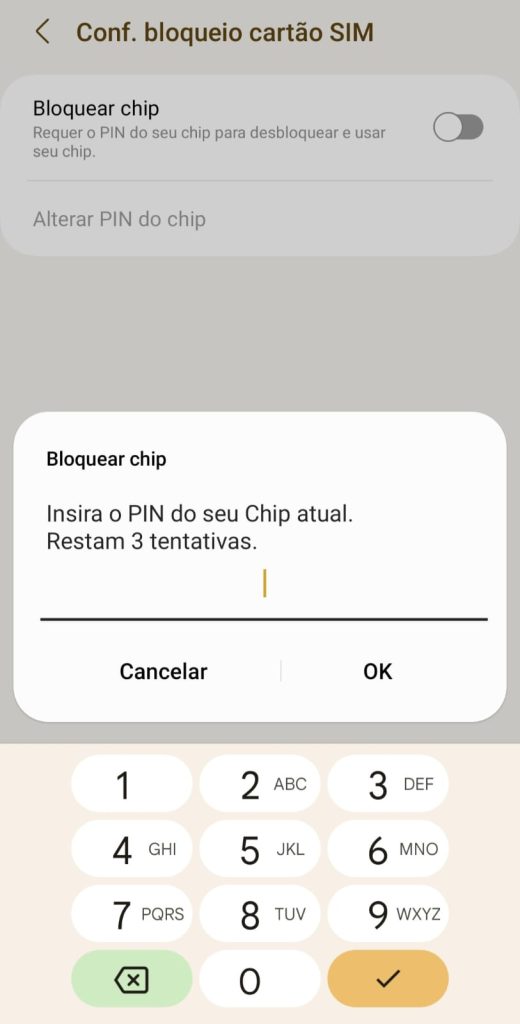 Como bloquear o chip da operadora com senha no Android passo 5