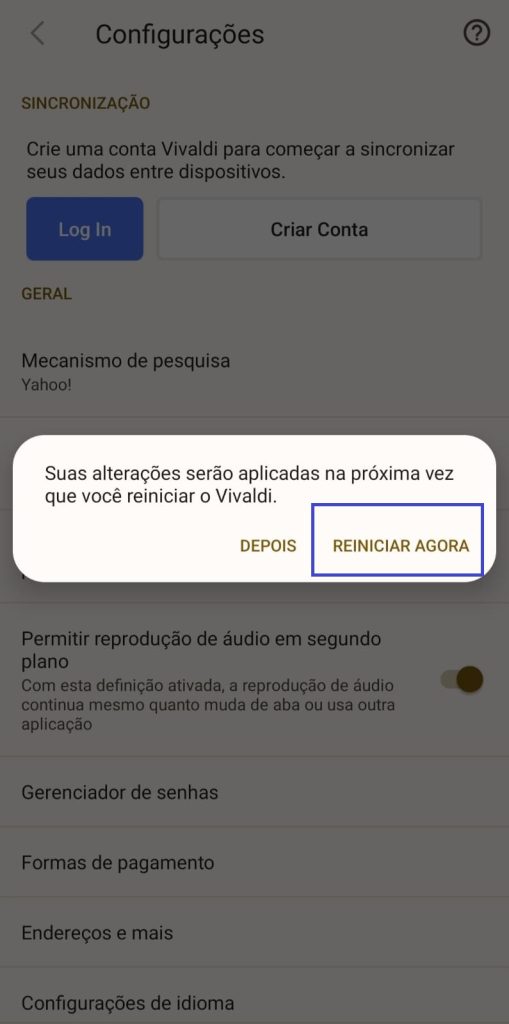 Como usar o YouTube em segundo plano no Vivaldi passo 5