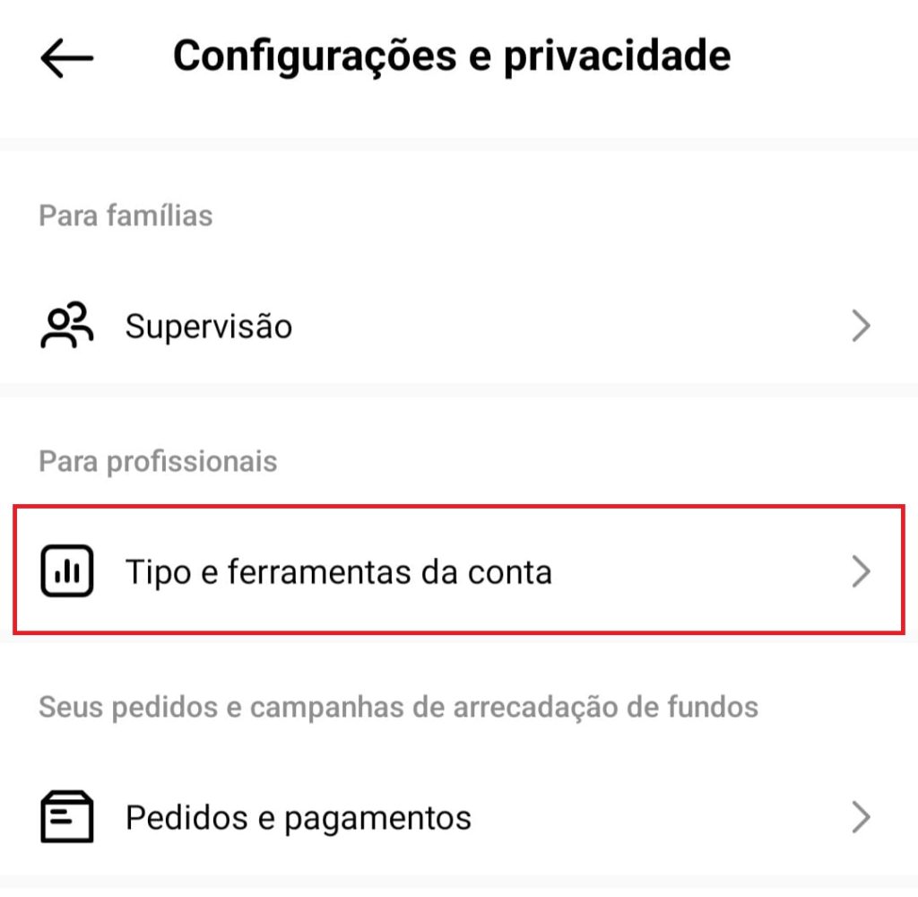 Como trocar seu perfil pessoal para o perfil comercial passo 2