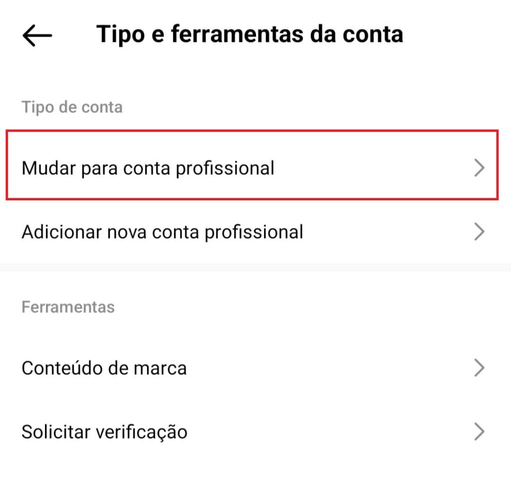 Como trocar seu perfil pessoal para o perfil comercial passo 3