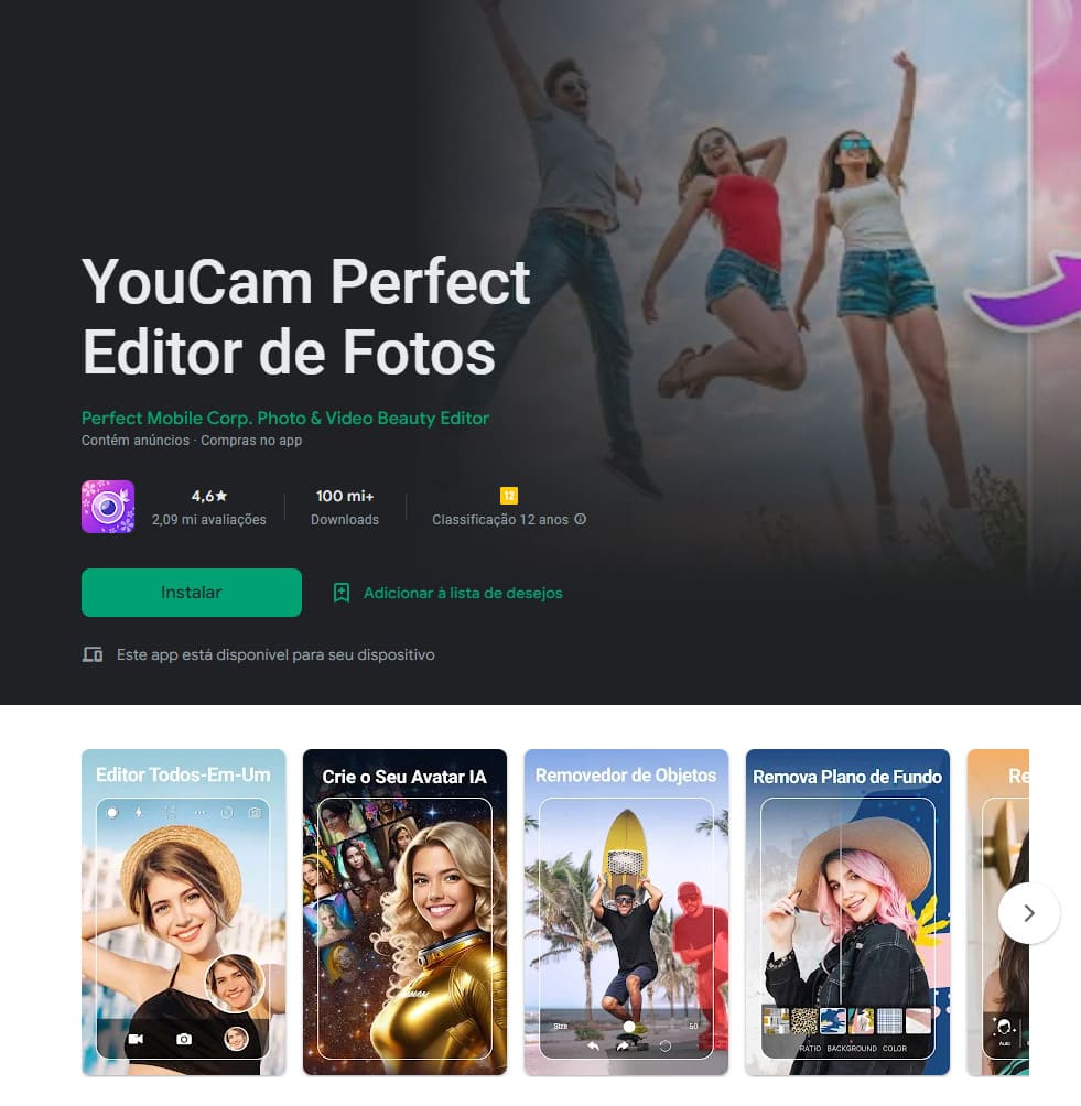 YouCam Perfect Editor de Fotos, aplicativo para desfocar fundo