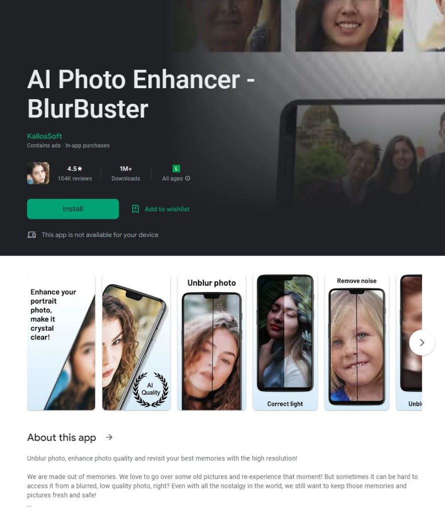 AI Photo Enhancer - BlurBuster, aplicativo para desfocar foto