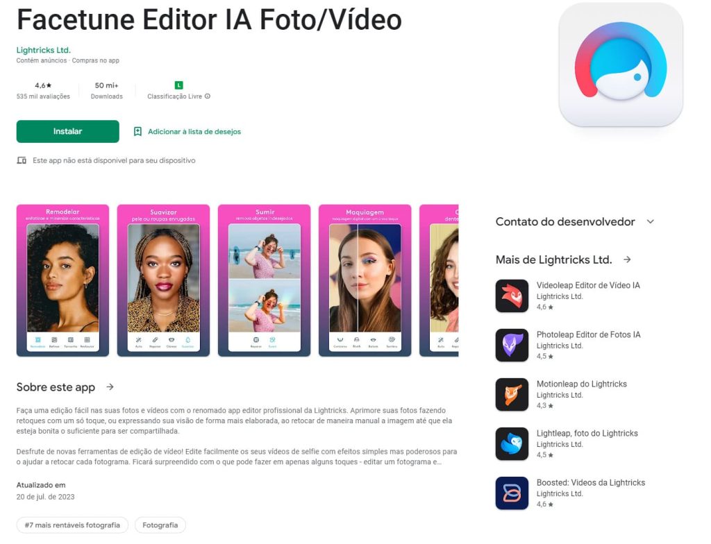 Facetune Editor IA Foto/Vídeo, aplicativo para desfocar foto