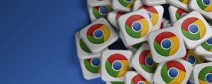 vários ícones do Google Chrome em 3D sobre um fundo azul