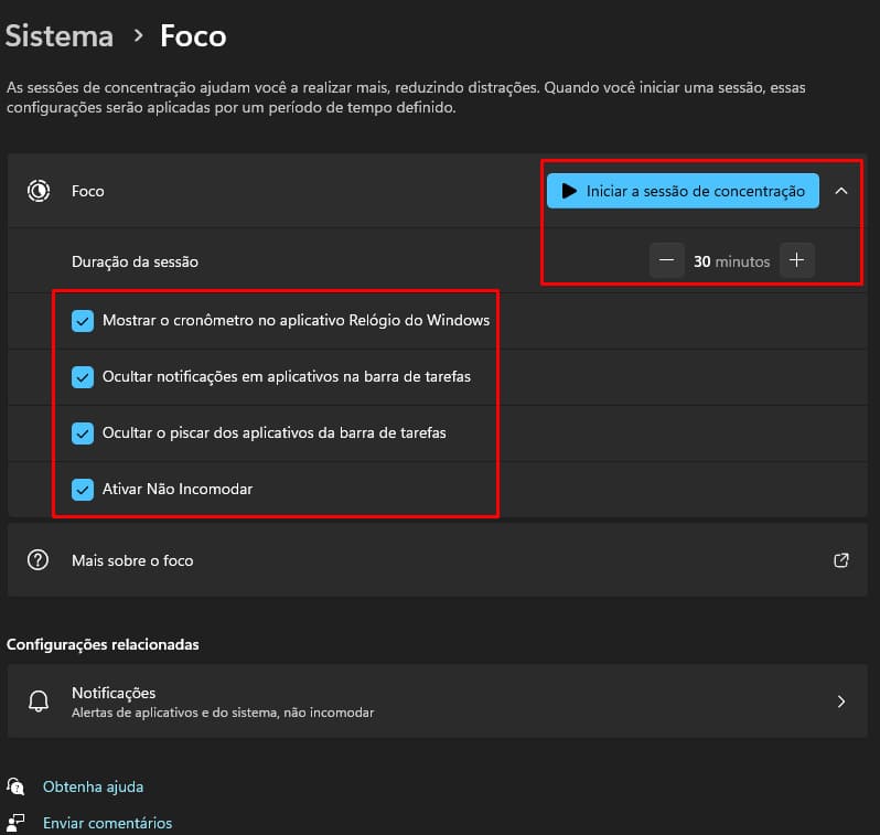 Como ativar o Modo Foco no Windows pelas configurações do sistema passo 4