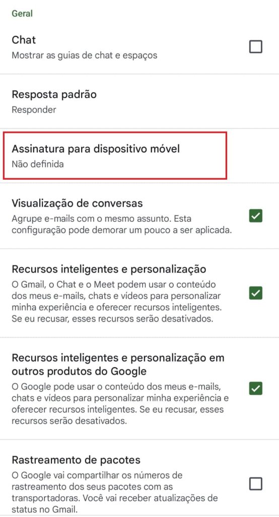 Criar uma assinatura no Gmail pelo Android passo 4