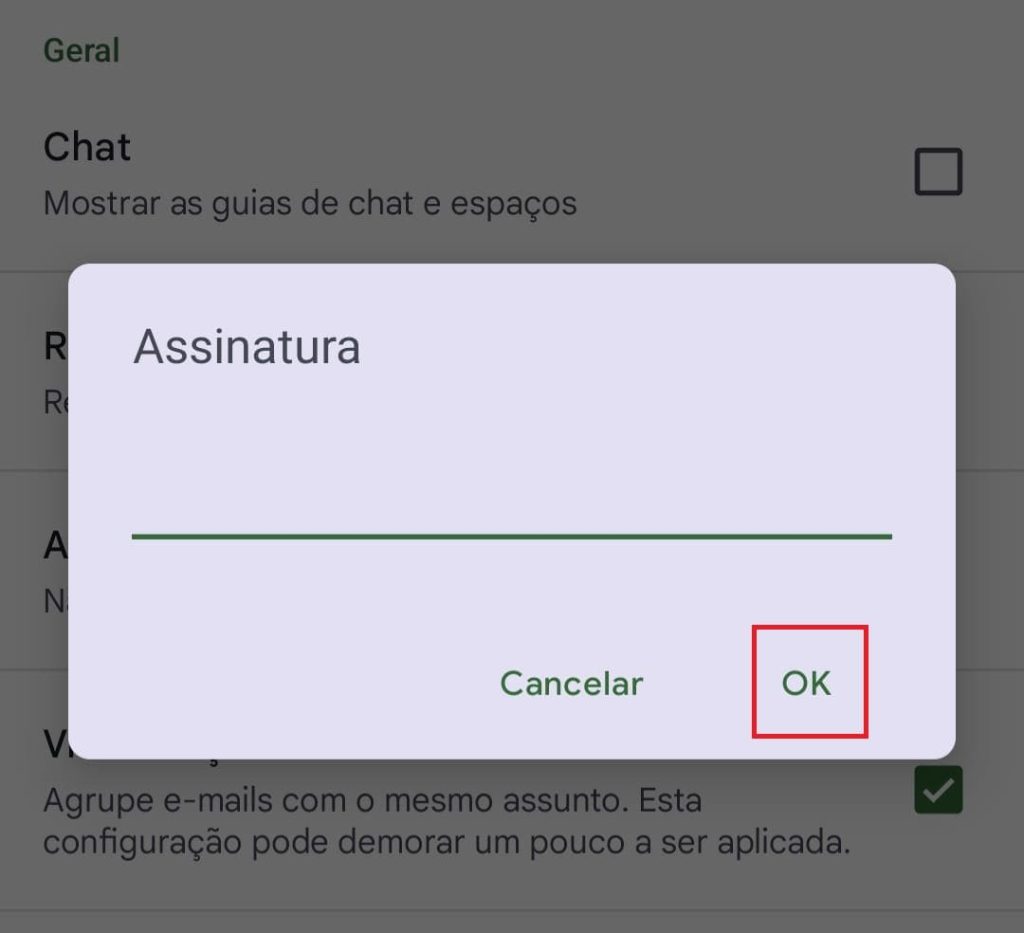 Criar uma assinatura no Gmail pelo Android passo 5