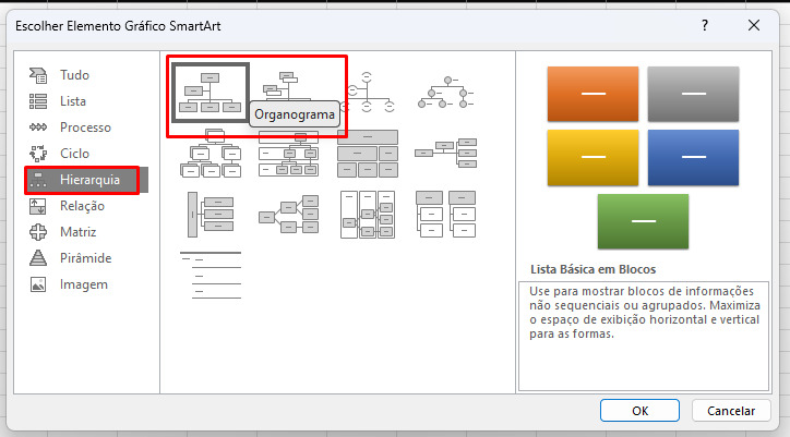 Como criar um organograma no Excel passo 2