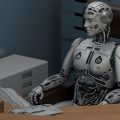 robô trabalhando em um escritório fazendo alusão ao ChatGPT