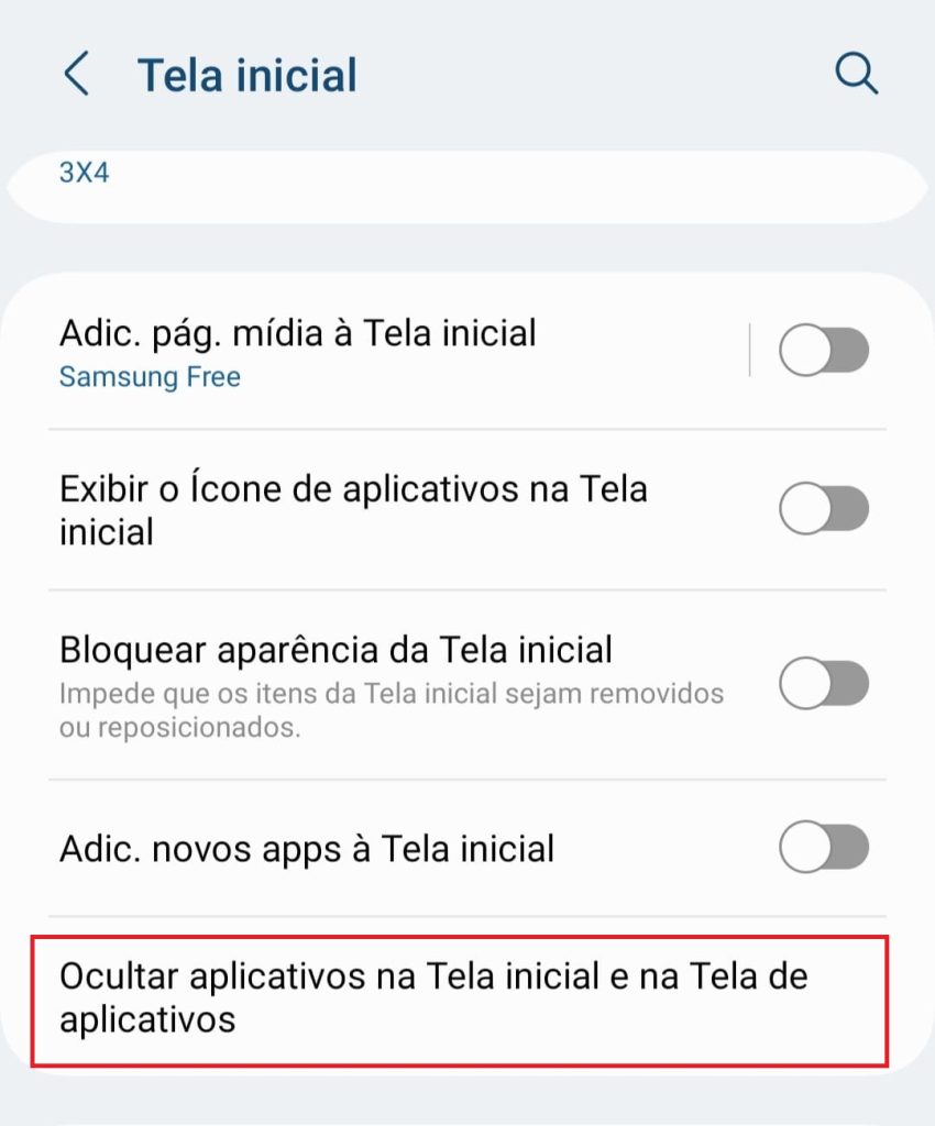 Como ocultar aplicativos passo 3