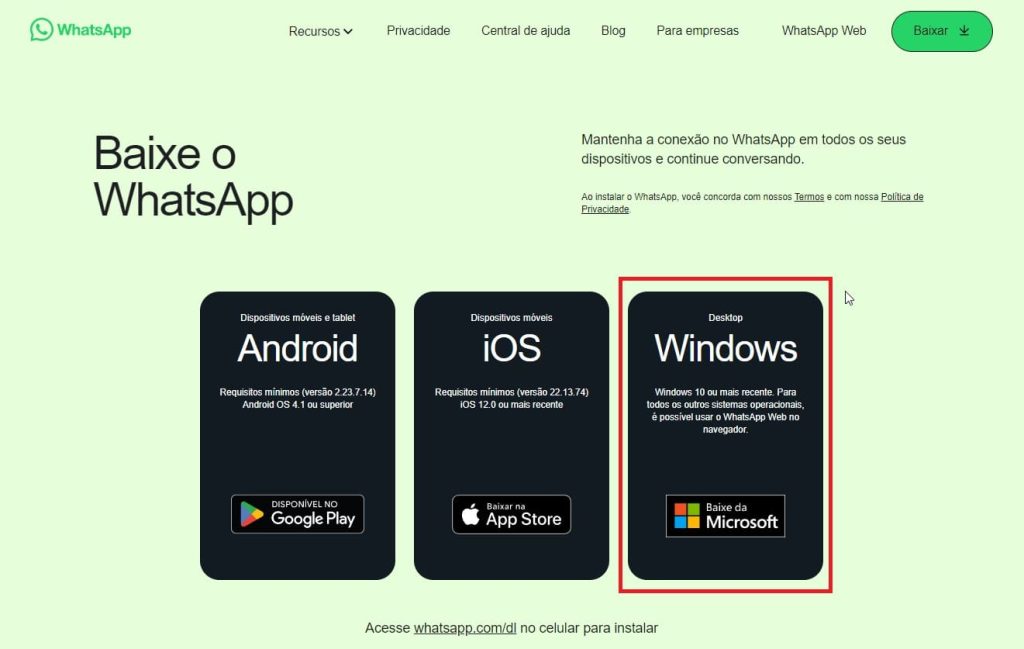 instalar o app do WhatsApp no computador passo 3