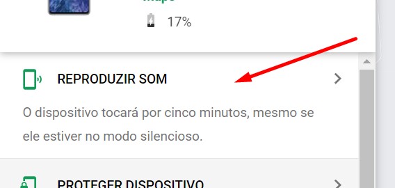 Como emitir som para rastrear o celular passo 2