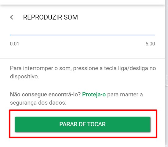 Como emitir som para rastrear o celular passo 3