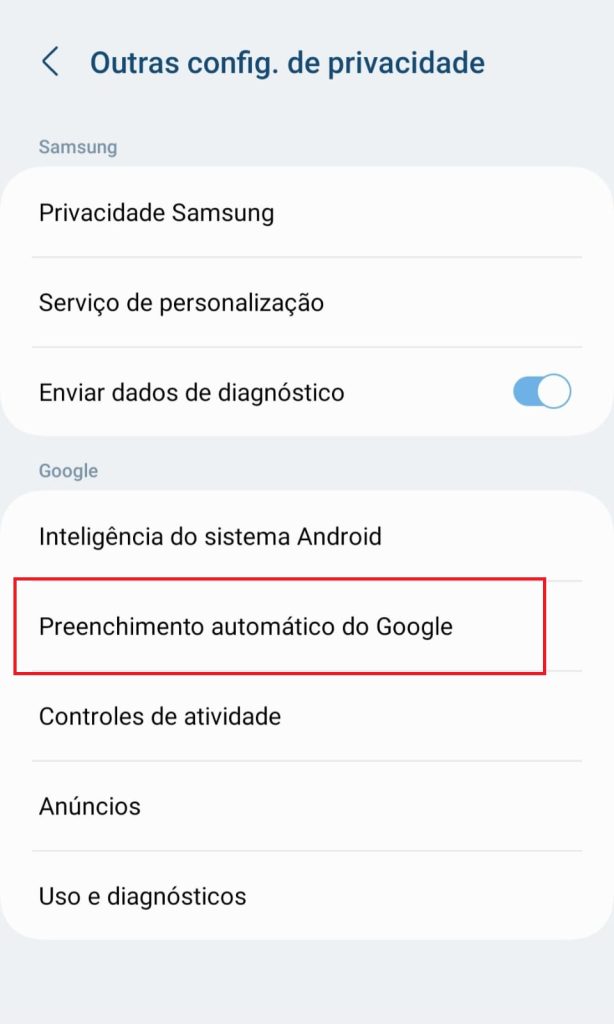 Como desativar o preenchimento automático de senha do Android passo 3.1