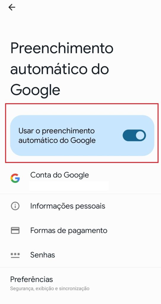 Como desativar o preenchimento automático de senha do Android passo 3.2