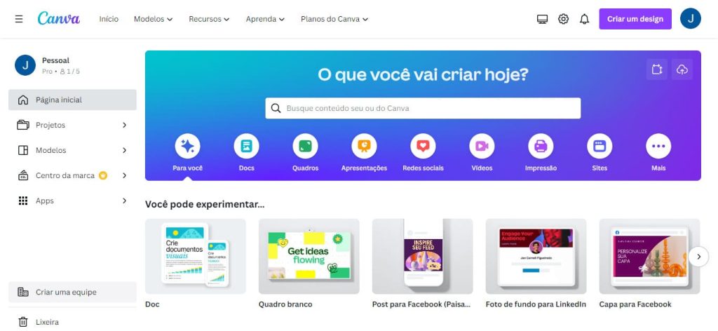 como usar o Canva passo 2