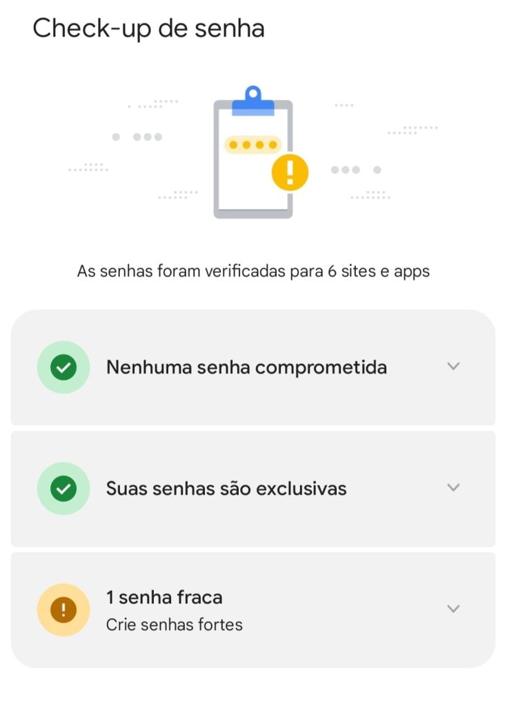 Como usar o check-up de senhas passo 2