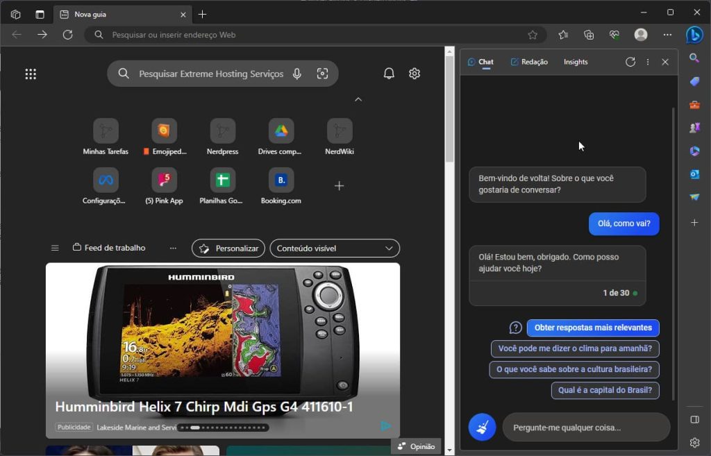Uso da IA do ChatGPT no Microsoft Edge