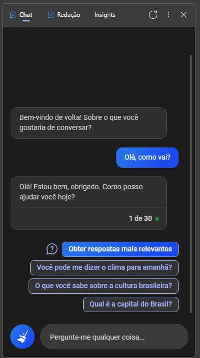 Modo Chat do ChatGPT no Microsoft Edge