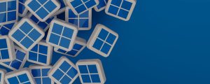 vários ícones do Windows 11 em 3D sobre um fundo azul