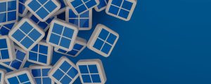 vários ícones do Windows 11 em 3D sobre um fundo azul