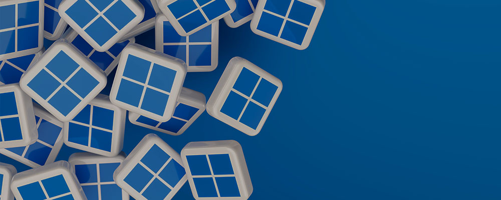 vários ícones do Windows 11 em 3D sobre um fundo azul