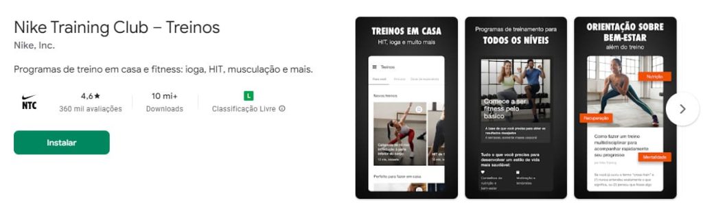 Nike Training Club, app de exercícios físicos