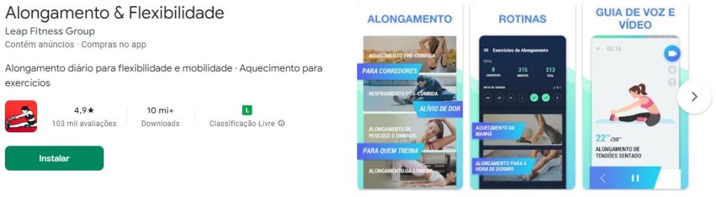 Alongamento & Flexibilidade, app fitness