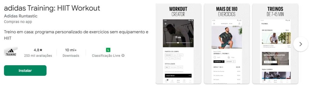 adidas Training: HIIT Workout, app de exercícios físicos