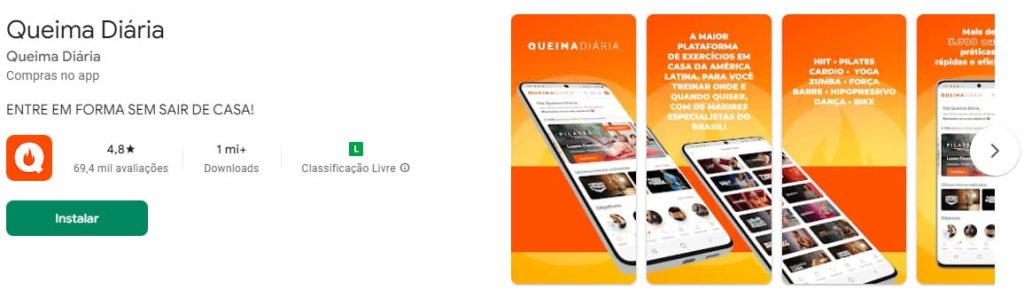 Queima Diária, app de exercícios físicos
