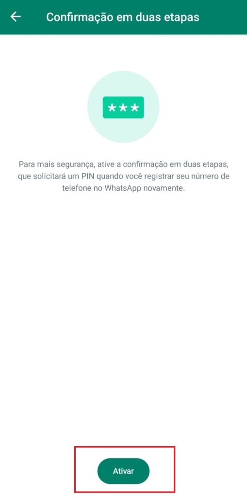 Como ativar a Verificação em Duas Etapas no WhatsApp passo 3