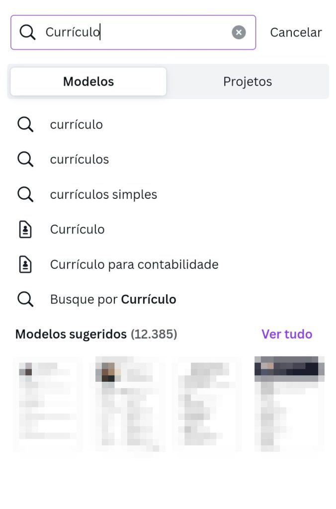 Como criar um currículo no celular usando o Canva passo 3