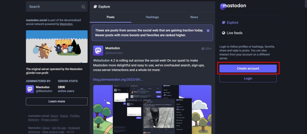 Como criar uma conta no Mastodon passo 1