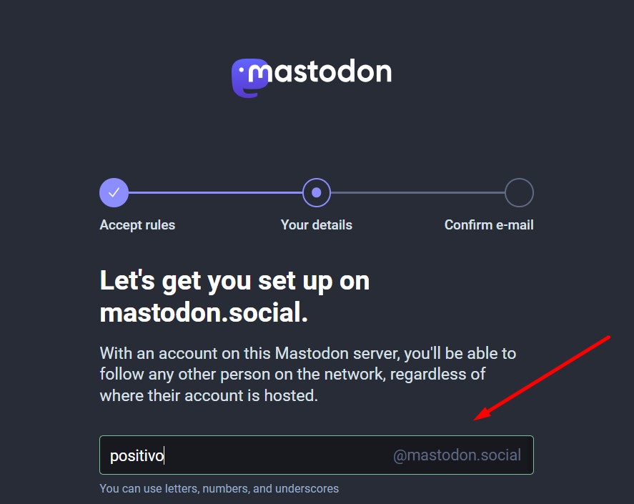 Como criar uma conta no Mastodon passo 2