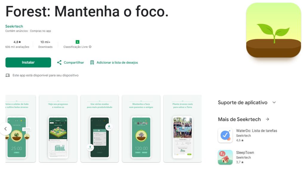 Forest: Mantenha o foco, app de organização pessoal