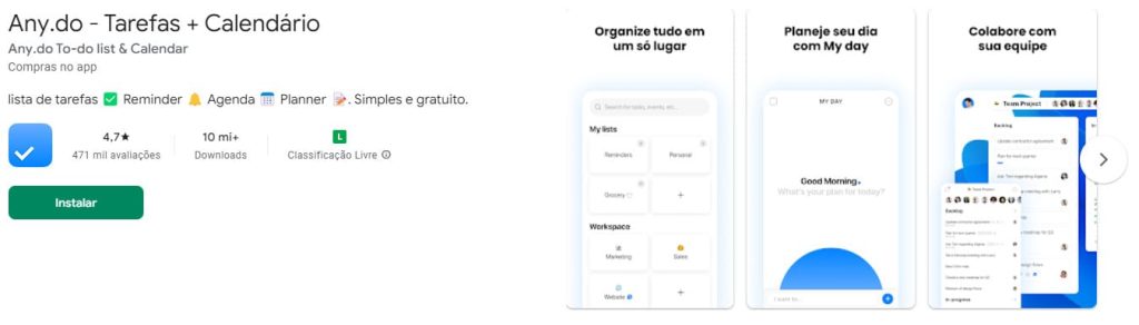 Any.do - Tarefas + Calendário, app de organização pessoal