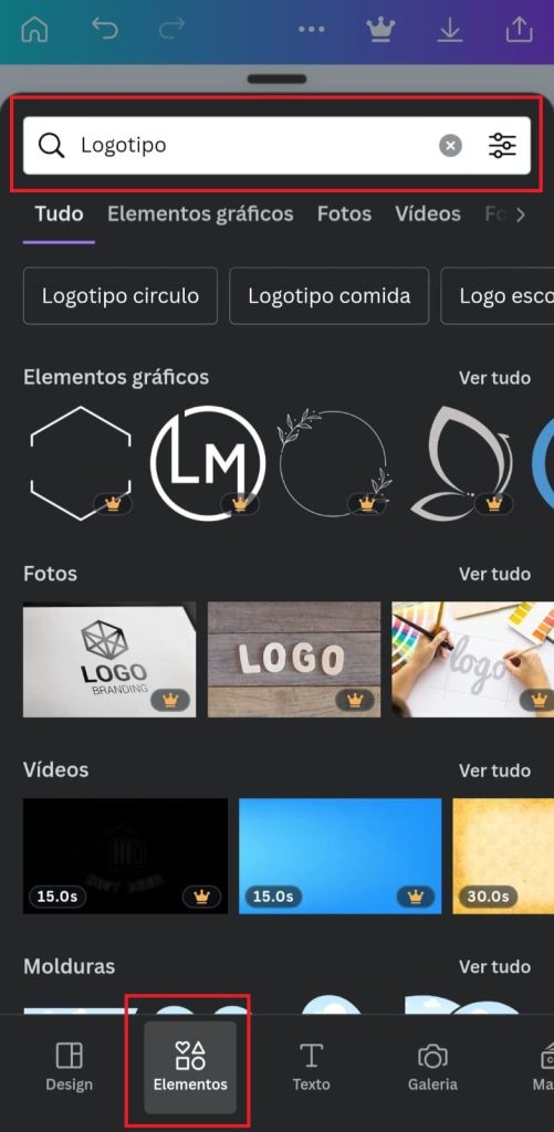 Como colocar uma marca d'água no Canva pelo celular passo 3.1