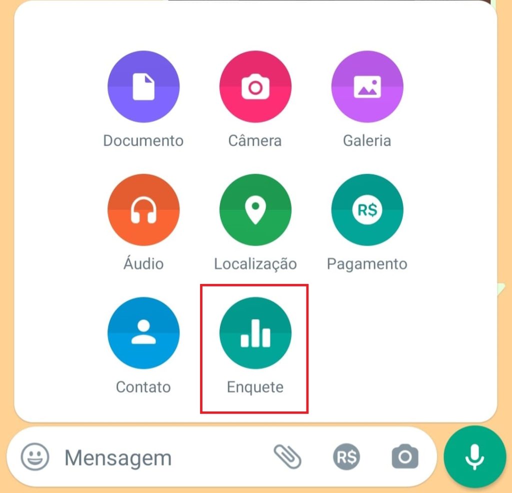 Como realizar uma enquete pelo WhatsApp passo 2