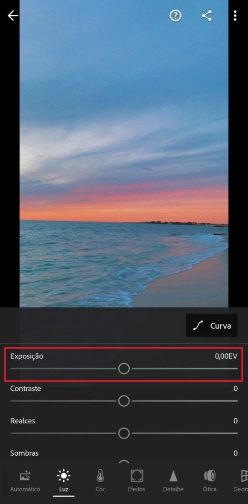 Como editar fotos no Lightroom Mobile passo 4