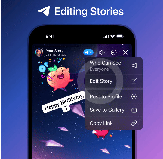 demonstração de como editar os Stories no Telegram
