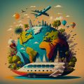 ilustração de um globo terrestre com destinos de viagem em destaque e aviões ao seu redor