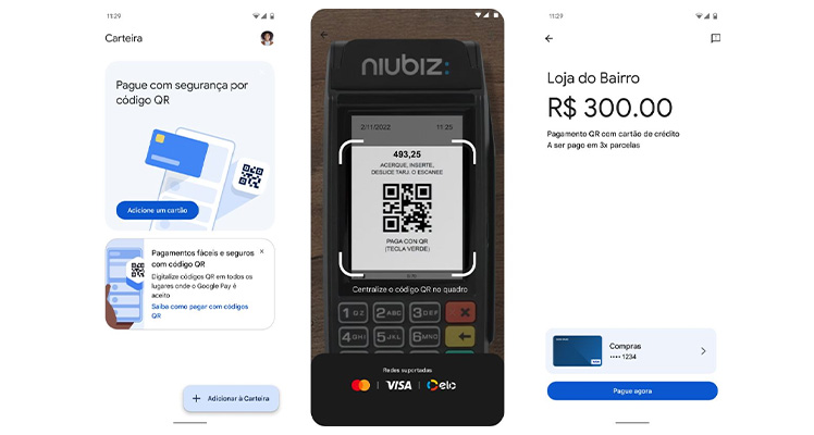 demonstração de pagamento com QR Code em uma maquininha de cartão