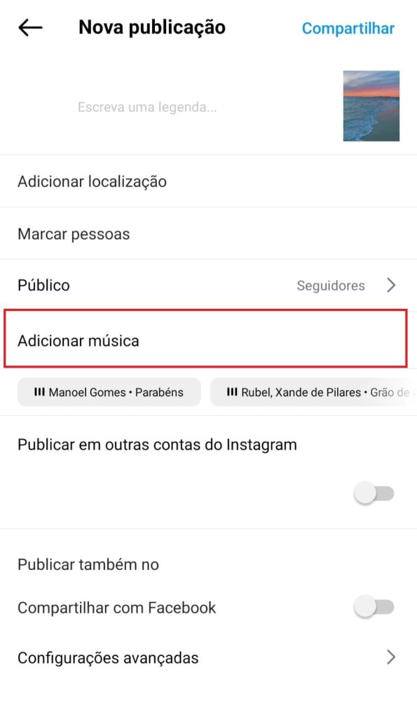 Como colocar música em posts no feed do Instagram passo 4