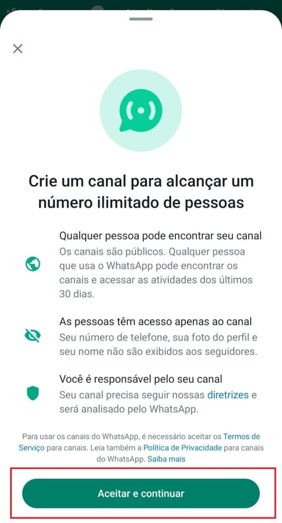 Veja como criar um canal no WhatsApp pelo app passo 5