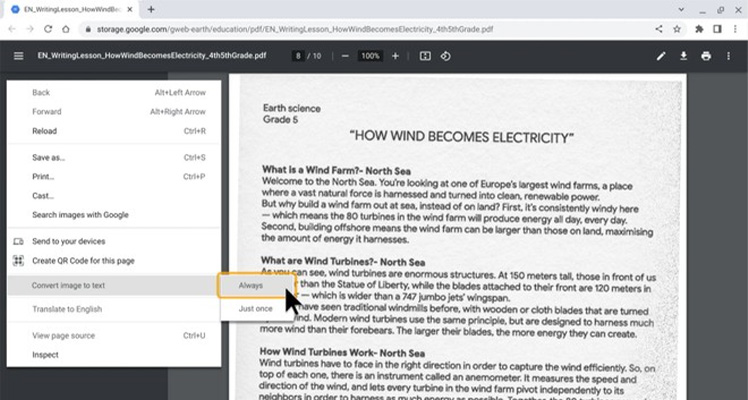 demonstração de como funcionará o novo recurso do Google Chrome de leitura de PDF