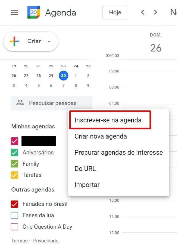 como sincronizar outros calendários no Google Agenda