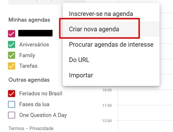 como cirar um novo calendário no Google Agenda