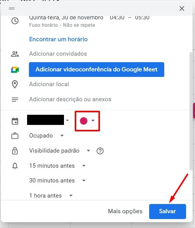 como trocar a cor de um compromisso no Google Agenda