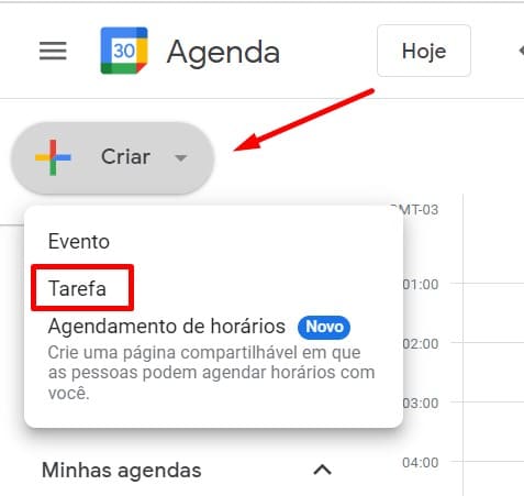 como criar Tarefas no Google Agenda